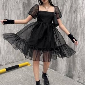 Puff Sleeve Polka Dot Ruffle Dress